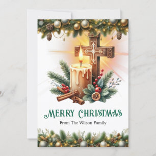 Cross with Candle and Cinnamon Sticks, Christmas Holiday Card
