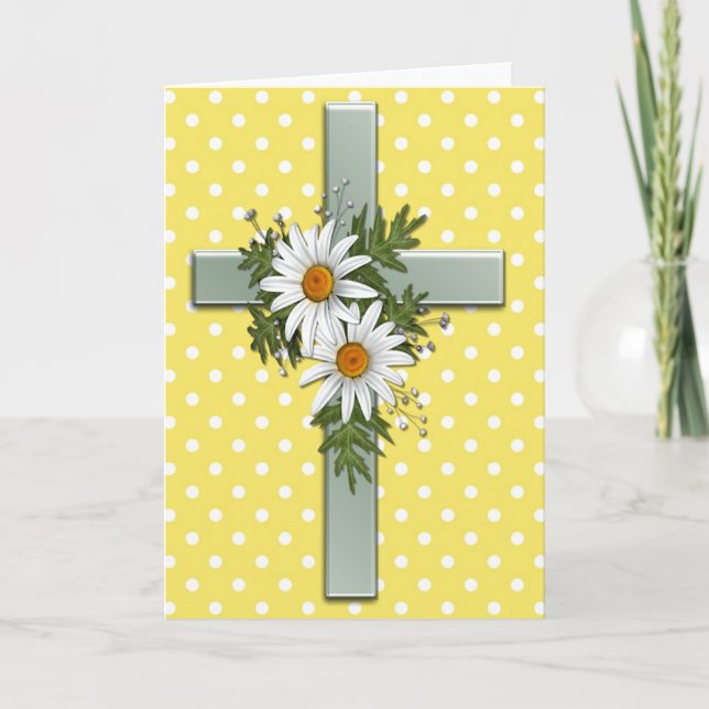 Cross with Daisies Pretty Christian Greeting Card (Front)