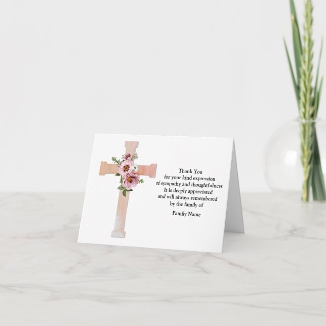 Cross With Flower Thank You Card (Front)