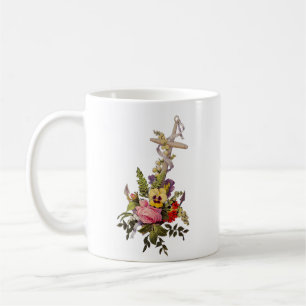 Cross with flowers in the form of an anchor coffee mug