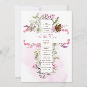 Cross With Flowers Religious Invitation