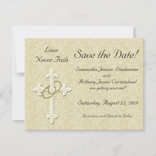 Cross with Golden Rings Save the Date Cards