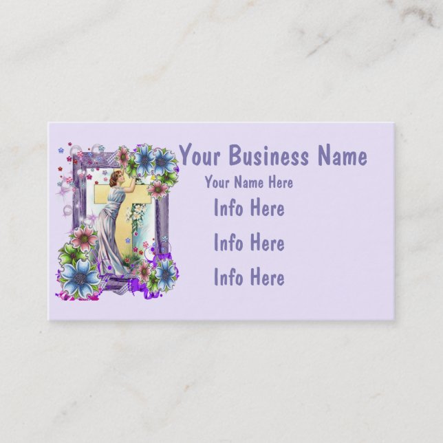 Cross With Lady And Flowers Business Card (Front)