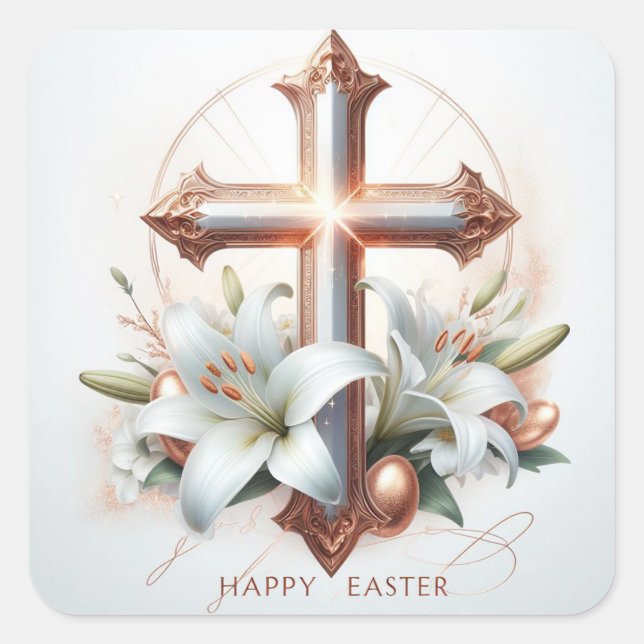 Cross with Lilies and Golden Eggs Envelope Seal (Front)