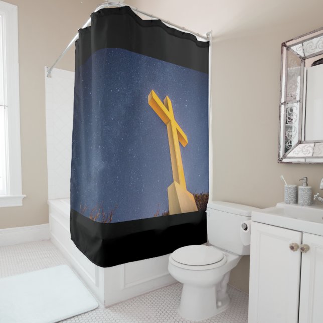 Cross with milky way on Pensacola beach Shower Curtain (In Situ)