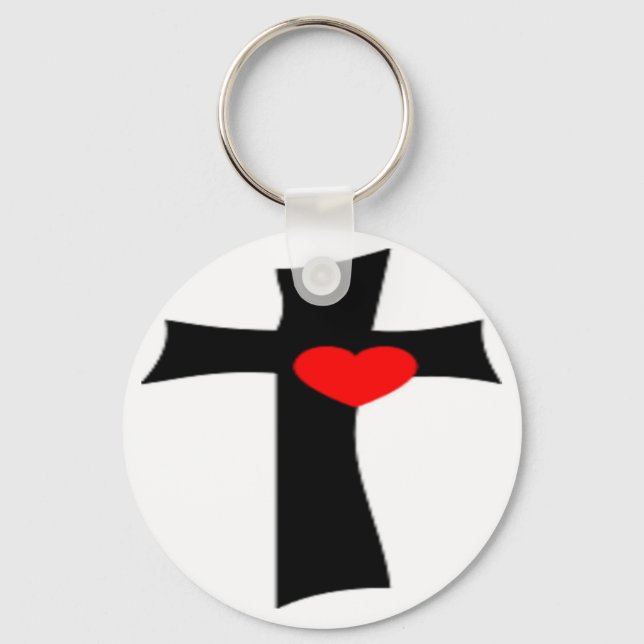 CROSS WITH RED HEART KEY RING (Front)