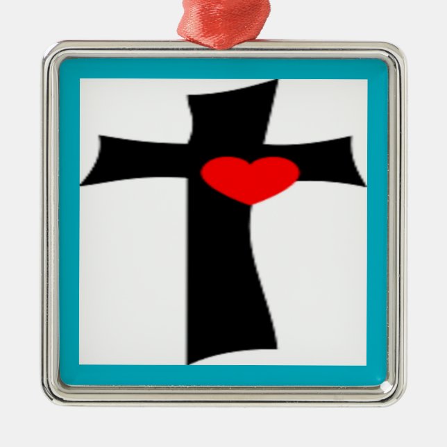 CROSS WITH RED HEART METAL TREE DECORATION (Front)