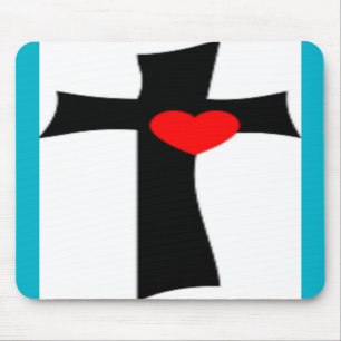 CROSS WITH RED HEART MOUSE MAT