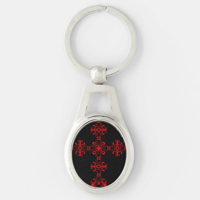 Cross with red ornament key ring (Front)