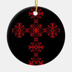 Cross With Red Ornament Sacred Decorative Art