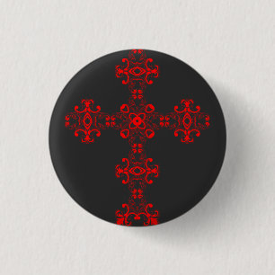 Cross With Red Ornament Sacred Decorative Art 3 Cm Round Badge