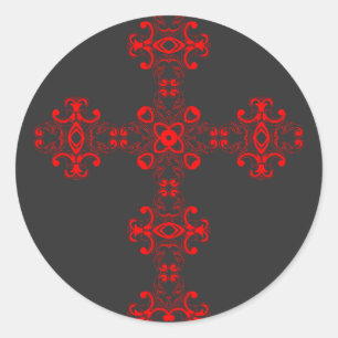 Cross With Red Ornament Sacred Decorative Art Classic Round Sticker