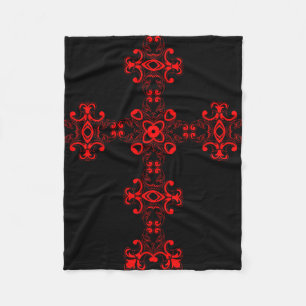 Cross With Red Ornament Sacred Decorative Art Fleece Blanket