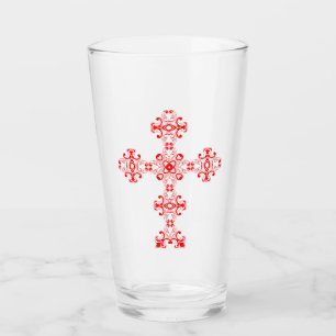 Cross With Red Ornament Sacred Decorative Art Glass