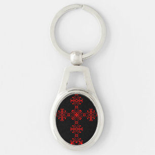 Cross With Red Ornament Sacred Decorative Art Key Ring