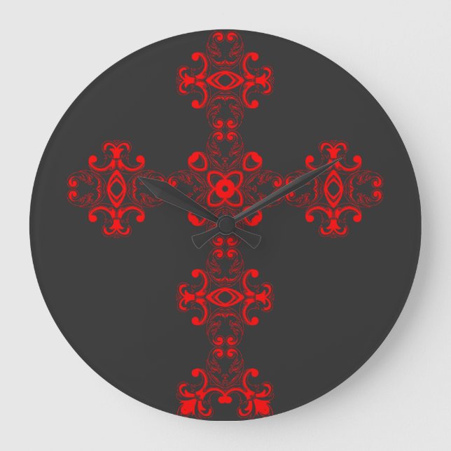 Cross With Red Ornament Sacred Decorative Art Large Clock (Front)
