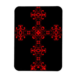 Cross With Red Ornament Sacred Decorative Art Magnet