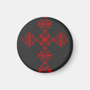 Cross With Red Ornament Sacred Decorative Art Magnet