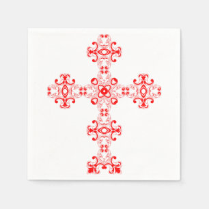 Cross With Red Ornament Sacred Decorative Art Napkin