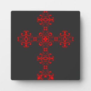 Cross With Red Ornament Sacred Decorative Art Plaque