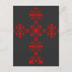 Cross With Red Ornament Sacred Decorative Art Postcard
