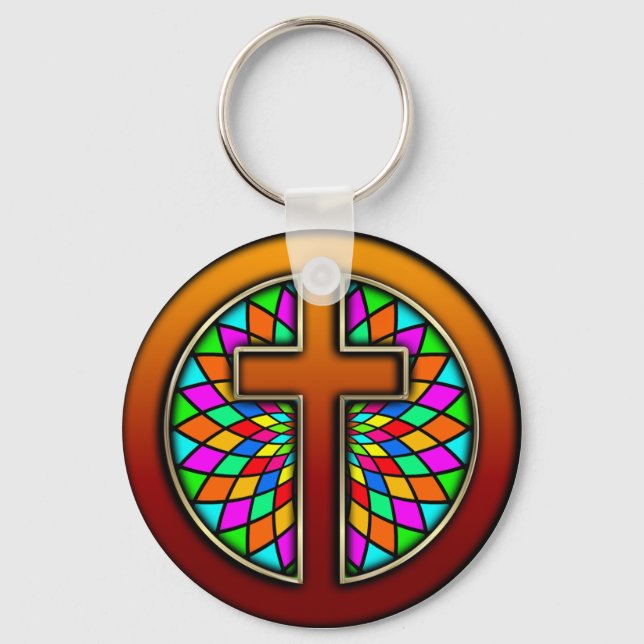 CROSS WITH STAINED GLASS KEY RING (Front)