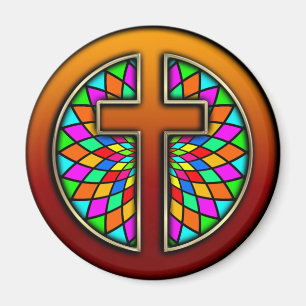 CROSS WITH STAINED GLASS MAGNET