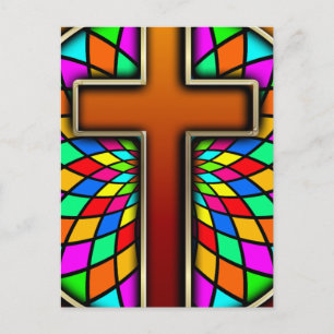 CROSS WITH STAINED GLASS POSTCARD