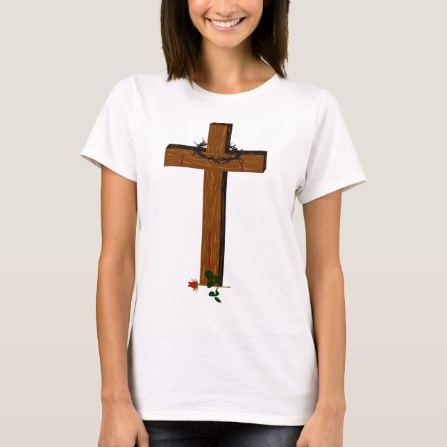 Cross With Thorn Wreath And A Rose Shirt (Front)