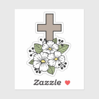 Cross With White Flowers Sticker