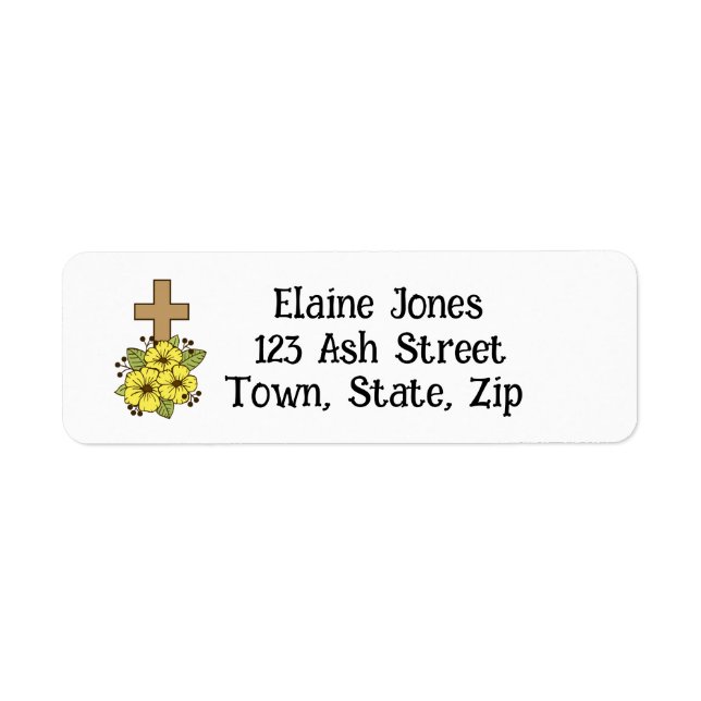 Cross with Yellow Flowers Return Address Labels (Front)