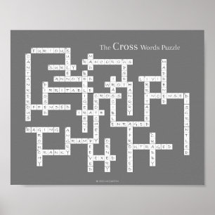 Cross Words Puzzle Grumpy Humor Grey Poster
