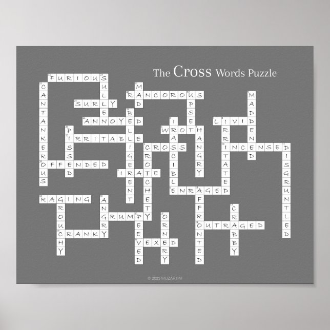 Cross Words Puzzle Grumpy Humour Grey Poster (Front)