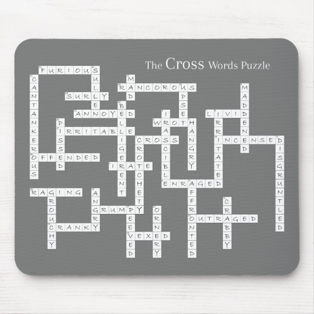 Cross Words Puzzle Semantics Humour Grey Mouse Mat (Front)