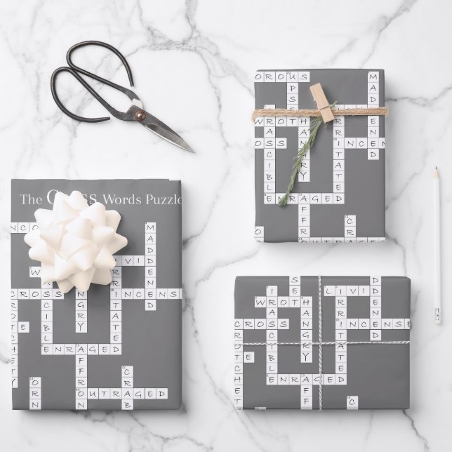 Cross Words Puzzle Semantics Humour Grey Wrapping Paper Sheet (Front)
