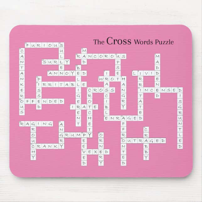 Cross Words Puzzle Semantics Humour Pink Mouse Mat (Front)