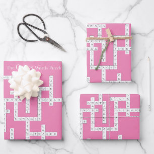 Cross Words Puzzle Semantics Humour Pink Wrapping Paper Sheet