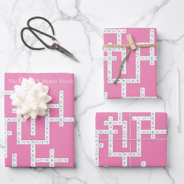 Cross Words Puzzle Semantics Humour Pink Wrapping Paper Sheet (Front)