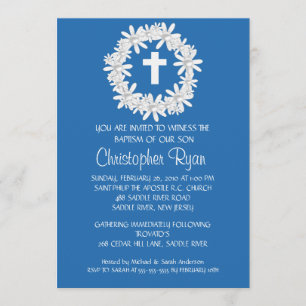 Cross Wreath Baby Boy Baptism Inviation Invitation