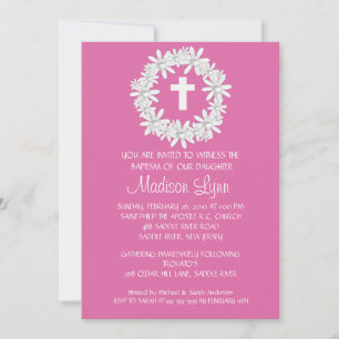 Cross Wreath Baby Girl Baptism Inviation Invitation