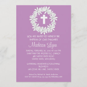Cross Wreath Baby Girl Baptism Inviation Invitation