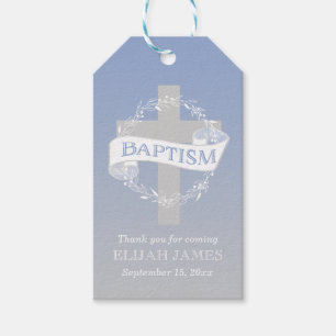 Cross Wreath   Berries Baby Boy Baptism Gift Tags