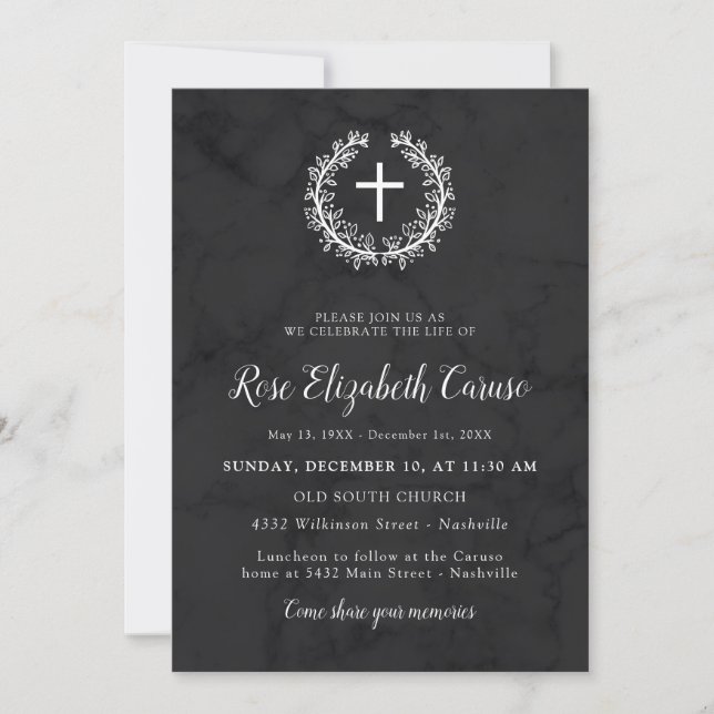 Cross & Wreath - Celebration of Life Invitation (Front)