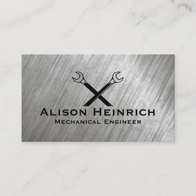 Cross Wrenches | Metallic Brushed Business Card (Front)