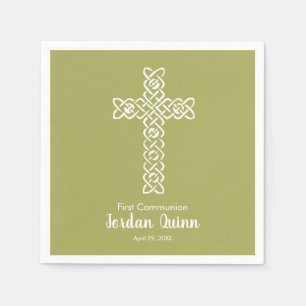 Cross Yellow Green Communion Baptism Christening Napkin
