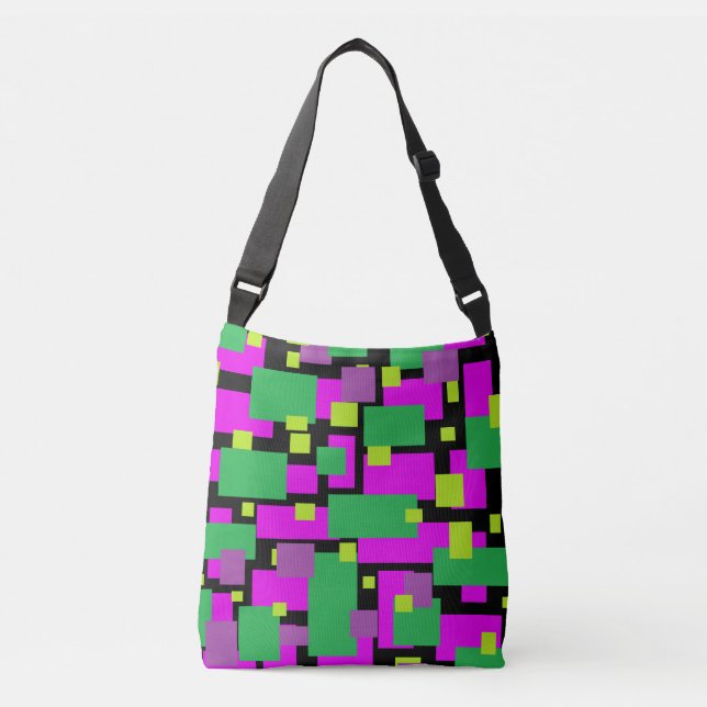 Crossbody Bag or Tote With Green Magenta Black Art (Front)