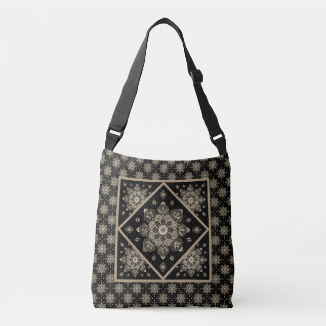 CrossBody Bag with Black and Sepia Medallions (Front)