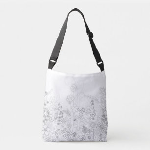 Crossbody Bag with Pencil Drawn Wildflowers