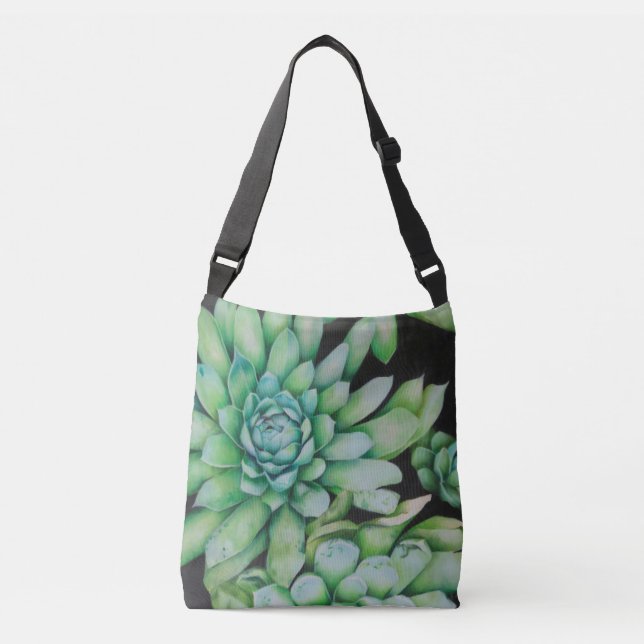 Crossbody Hand Bag - Succulents Print  (Front)