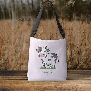 Crossbody pink Tote Bag with a Cute Cow